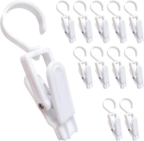 Vista 8 de 12 piezas de ganchos giratorios súper resistentes de plástico, clips para cortinas, alfileres para ropa, clips para toallas de playa, clips