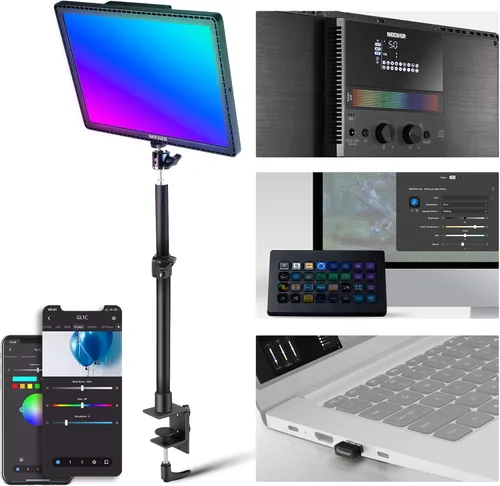 Vista 13 de NEEWER Luz LED de 15.5 pulgadas, abrazadera en el panel de escritorio, iluminación de video para grabación de juegos, llamada de zoom, CRI97+, 2.4G