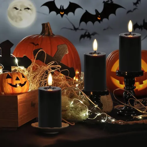 Vista 5 de Decoraciones de Halloween Velas de Superficie de Espejo con Control Remoto Temporizador, Funcionan con Baterías 6pcs Velas Votivas LED de Cera Real