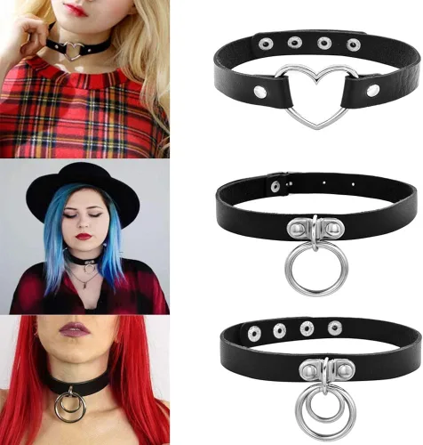 Vista 3 de WeeH Juego de gargantilla gótica para mujeres y niñas, paquete de 8 piezas, gargantilla de poliuretano negra, collar punk rock, collar vintage