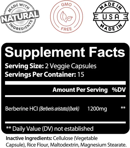 Vista 3 de Kaya Naturals Extracto de berberina HCL de 1200 mg - Sistema inmunológico - Niveles de gluco - Salud intestinal (vegetariano, sin OMG y sin gluten)