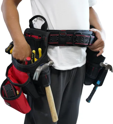 Vista 6 de MELOTOUGH Cinturón de herramientas acolchado con anillo en D para hombres, construcción de hebilla de rodillo de metal doble resistente y duradera