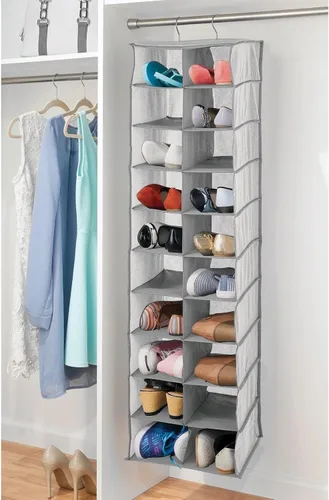 Vista 2 de mDesign Organizador de armario de tela suave, para zapatos, bolsos, embragues, accesorios, grande, 20 estantes sobre la barra de almacenamiento