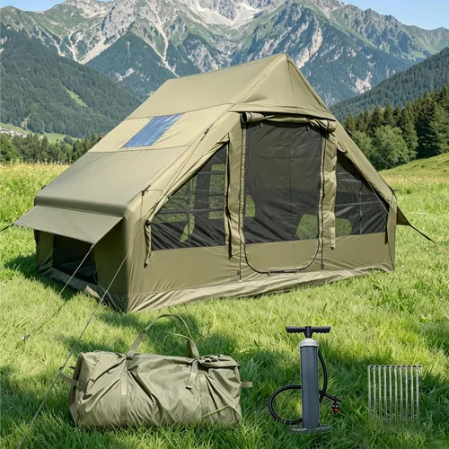 Vista 10 de Tiendas de campaña inflables con bomba de mano, tiendas de campaña Air Glamping, tienda de campaña inflable impermeable y resistente al viento