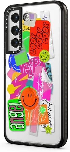 Vista 2 de CASETiFY Funda de impacto para Galaxy S22+ - Adhesivo Aries Moross, color negro transparente