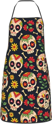 Vista 10 de Delantal de calavera de azúcar, delantales de cocina para hombres y mujeres, delantal de cocina, delantal de chef, delantales de jardín ajustables