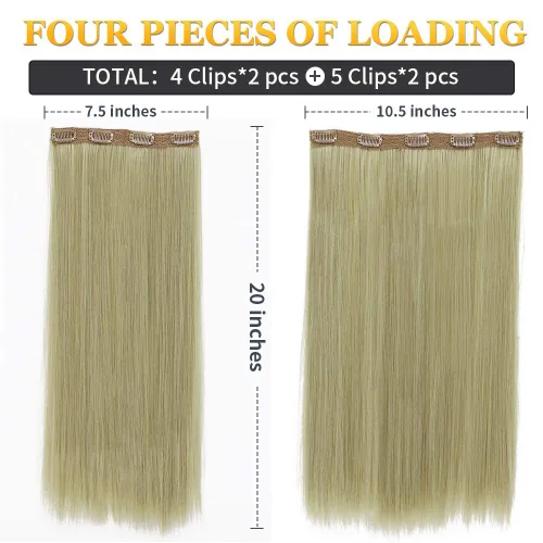Vista 8 de Sué - Cuatro (4) exquisitas extensiones de 20 pulgadas de cabello ondulado largo grueso con clip, de color rubio miel mezclado con rubio ceniza