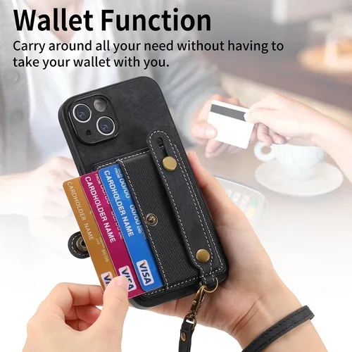 Vista 2 de Asuwish Funda de teléfono para iPhone 15 de 6.1 pulgadas con protector de pantalla de vidrio templado y correa de muñeca, soporte delgado