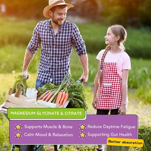 Vista 5 de Gominolas de magnesio para niños - Glicinato de magnesio, citrato, prebiótico, zinc - Complejo de magnesio para niños y adultos, gomitas calmantes