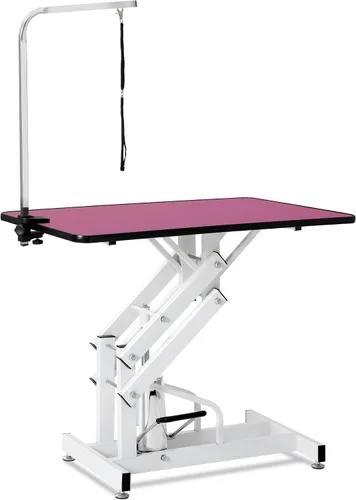 Vista 9 de Mesa hidráulica de aseo para perros pequeños, medianos y grandes, mesa de aseo para mascotas con brazo superior ajustable y soga, altura ajustable