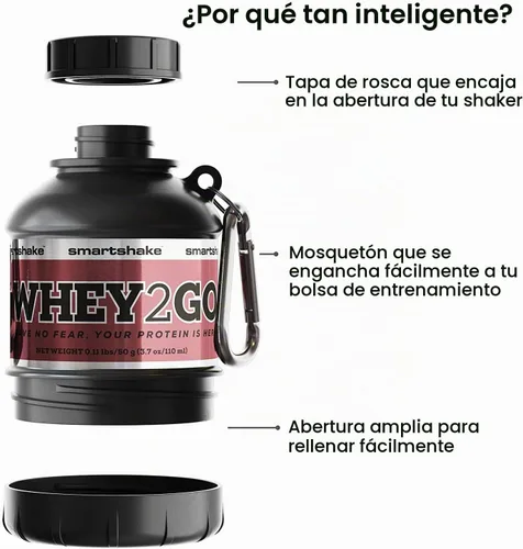 Vista 2 de Smartshake Whey2Go - Recipiente de almacenamiento de proteína negra en polvo de 1.76 oz, embudo de botella agitadora sin BPA para proteína de suero