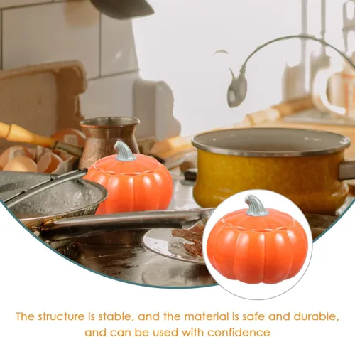 Vista 4 de Luxshiny Recipiente con forma de calabaza, tarro de almacenamiento de té, tarro de cerámica para dulces con tapa, contenedor de comida de calabaza