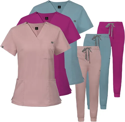Vista 4 de VIAOLI Conjunto de ropa quirúrgica para mujer, conjunto de camiseta médica y pantalón deportivo, ropa de trabajo, traje deportivo moderno y clínico