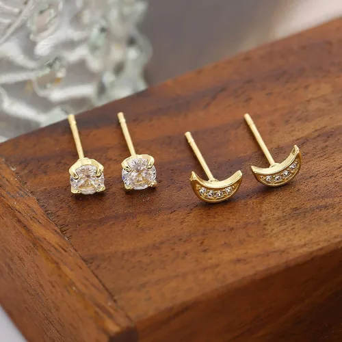 Vista 7 de Juego de aretes y aros chapados en oro de 14 quilates para mujeres y niñas, hipoalergénicos, pequeños, delicados, minimalista, cadena de cartílago