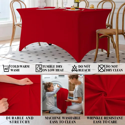Vista 33 de Famstar Paño de Mesa Negro de 4 Pies de Elastano, Paño de Mesa Ajustado para Mesas Rectangulares, Fundas Elásticas Lavables Sin Arrugas