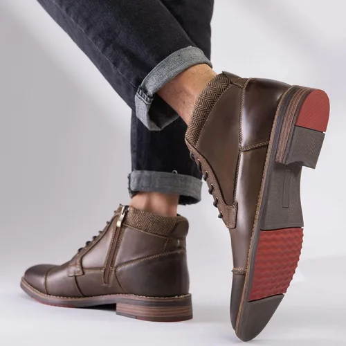 Vista 6 de Arkbird Botas de vestir para hombre, botas de tobillo clásicas de cuero genuino con cremallera lateral