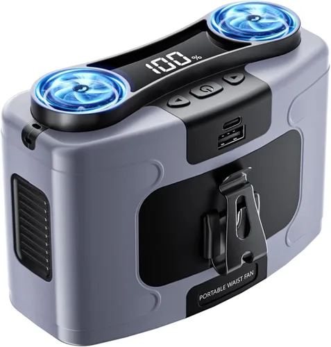 Vista 11 de Astaowl ventilador de cintura personal de 12000 mAh, clip recargable USB para la cintura para trabajar, 10 velocidades y 23H de enfriamiento