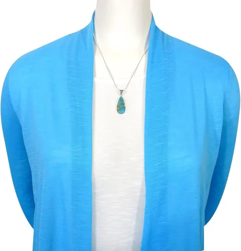 Vista 4 de Sterling Silver Genuine Turquoise Necklace & Earrings Matching Set (Choose Style)