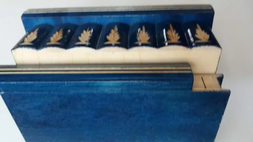Vista 3 de Bonita caja de madera misteriosa, hecha a mano, tallados complejos, Azul