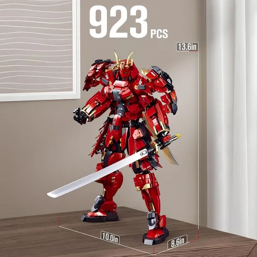 Vista 5 de HIGH GODO Samurai Mech Warrior - Juego de construcción de bloques de construcción de robot con espadas dobles, 923 piezas, regalo creativo