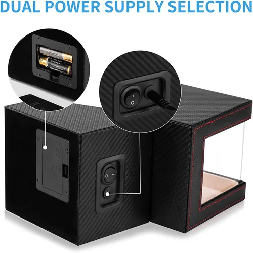 Vista 5 de Enrollador automático de reloj individual para relojes automáticos, caja giratoria de reloj con motor silencioso japonés, adaptador de CA o funciona