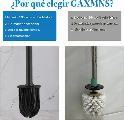 Vista 4 de Cepillo de inodoro de silicona y soporte flexible de limpieza eficiente cepillo de inodoro montado en la pared con cabezal de cepillo de mango largo