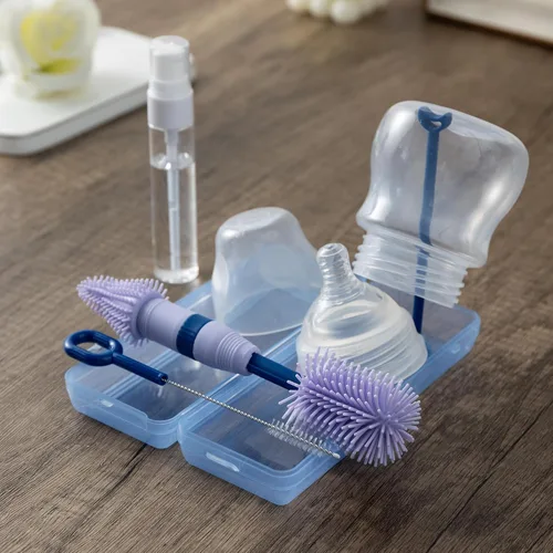 Vista 3 de Chemimoso Cepillo pequeño de silicona para biberones de bebé recién nacidos, anticólicos, cepillo limpiador portátil de botellas de viaje, apto