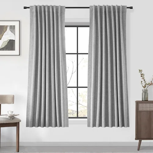 Vista 73 de UHITECH Cortinas cortas de lino de 24 pulgadas de largo para ventanas pequeñas de granja, cortinas opacas modernas para sala de estar, pestañas