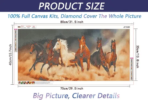 Vista 2 de Jethami Kits de pintura de diamantes de caballo para adultos, 5D DIY de gran tamaño redondo grande diamante arte kits de animales de taladro