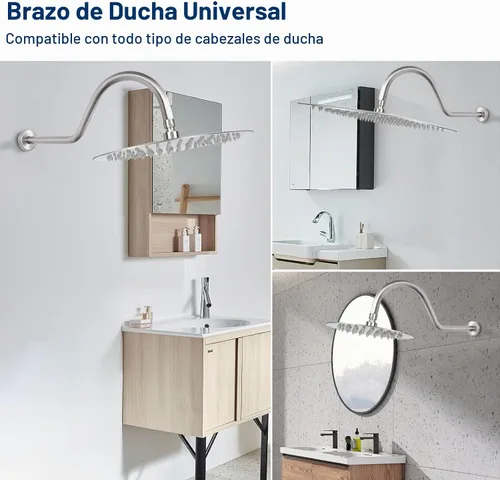 Vista 4 de NearMoon Brazo de extensión de ducha con brida, tubo extensor largo de cuello de cisne de arco alto en forma de S, perfecto para cabezal de ducha