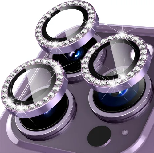 Vista 9 de Suoman Protector de lente de cámara para iPhone 14 Pro Max / 14 Pro, [Diamantes Bling] vidrio templado 9H, cubierta protectora de metal de cobertura