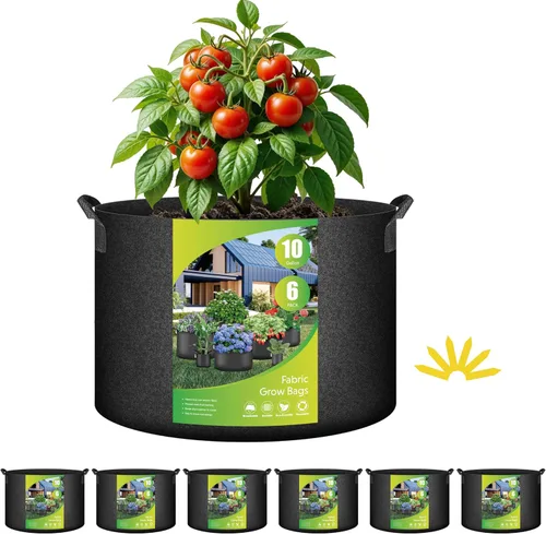 Vista 19 de HealSmart Paquete de 6 bolsas de cultivo no tejidas de 1 galón, macetas de tela de aireación con asas, adecuadas para frutas de jardín, verduras