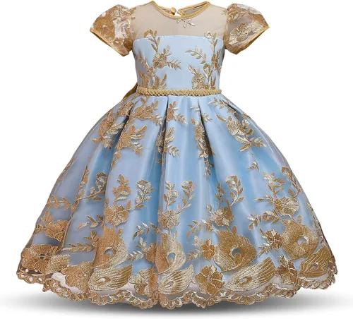 Vista 3 de NNJXD - Elegante vestido de princesa con cinturón de lazo de tul de algodón y estampado de flores