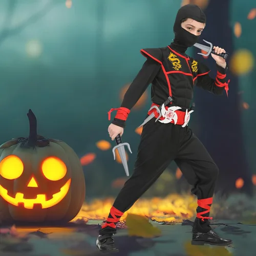 Vista 3 de Ninja Costumes Set Halloween Ninja Costume Dragon Ninjas AccessoriesToys for Kids Role Play