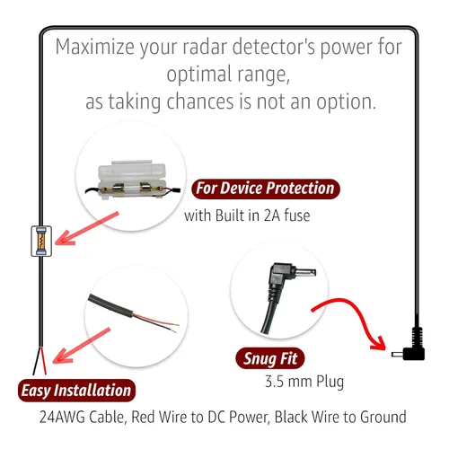 Vista 3 de EDOTech Kit de cable de alimentación HardWire directo de 10 pies para detector láser de radar Cobra