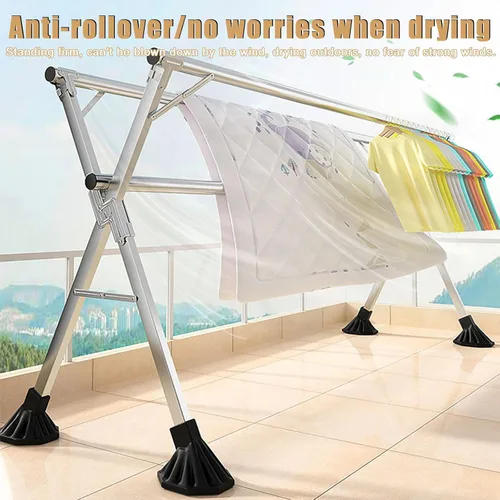 Vista 4 de Estante de secado de ropa plegable de acero inoxidable resistente - Soporte ajustable para ropa interior y exterior - Estante de secado de gran