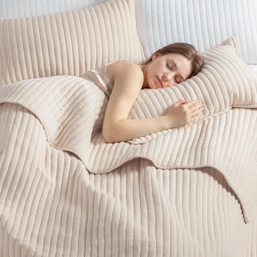 Vista 4 de Exclusivo Mezcla Juego de ropa de cama de edredón acolchado a rayas beige
