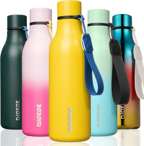 Vista 71 de BJPKPK Botellas de agua aisladas, botella de agua de metal de acero inoxidable de 12 onzas con correa, sin BPA a prueba de fugas, jarras, tazas