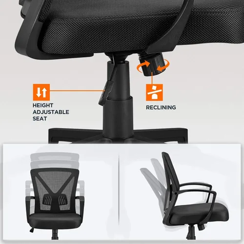 Vista 7 de Topeakmart Escritorio giratorio de oficina ergonómico de malla ajustable soporte lumbar para computadora, respaldo medio, reposabrazos