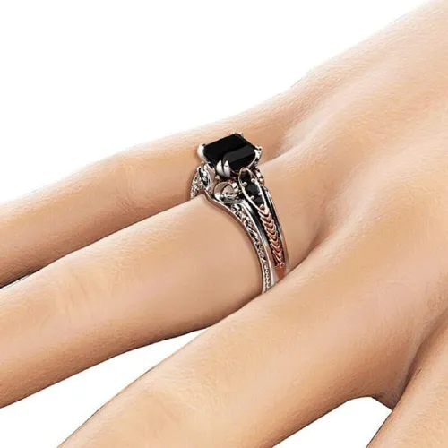 Vista 4 de Eternal 925 Anillo de diamantes de talla cuadrada de turmalina negra y plata 925 para mujer, Oro
