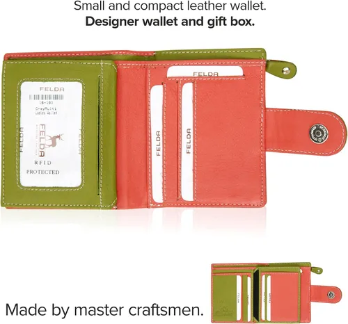 Vista 4 de Cartera de piel auténtica RFID para mujer multicolor 10 ranuras para tarjetas