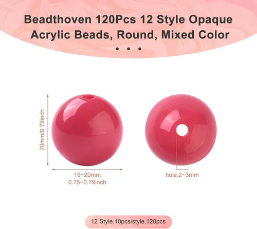 Vista 7 de Beadthoven - 120 cuentas de goma de mascar de 12 colores de 0.787 in de plástico acrílico focal, cuentas redondas gruesas para bolígrafos, llavero