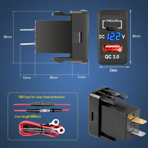 Vista 6 de Carga rápida 3.0 y PD USB C Dual USB puerto cargador adaptador de corriente para Toyota