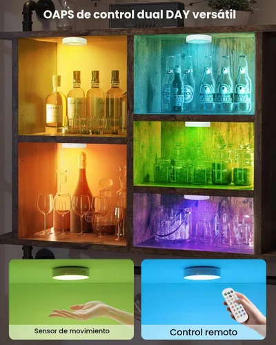 Vista 5 de GOODEA Paquete de 6 luces de disco RGB recargables con control remoto, luces de disco con sensor de movimiento de 13 colores, luz adhesiva