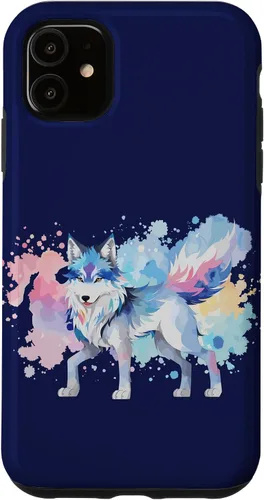 Vista 5 de Funda gráfica de lobo para iPhone 14 con diseño de lobos de anime japonés