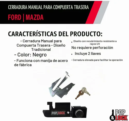 Vista 3 de Pop & Lock PL2300 Cerradura manual negra para portón trasero (funciona solo con mango de acero de fábrica)