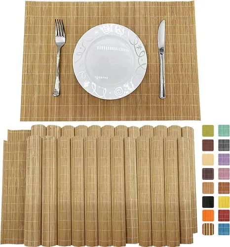 Vista 14 de Juego de 8 manteles individuales de bambú para sushi, estilo japonés, antideslizantes, de bambú, lavables, resistentes al calor, para comedor