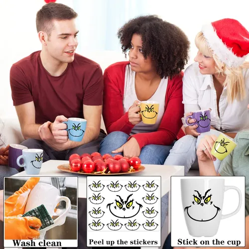 Vista 3 de 26 piezas de calcomanías de decoraciones navideñas, calcomanías de ojos y caras para adornos, calcomanías de vinilo impermeables para el hogar