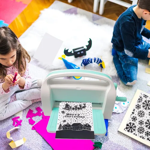 Vista 6 de Carpetas de plástico de Navidad en relieve, hojas de copo de nieve, plantilla de ciervo para álbumes de recortes, plantilla de papel