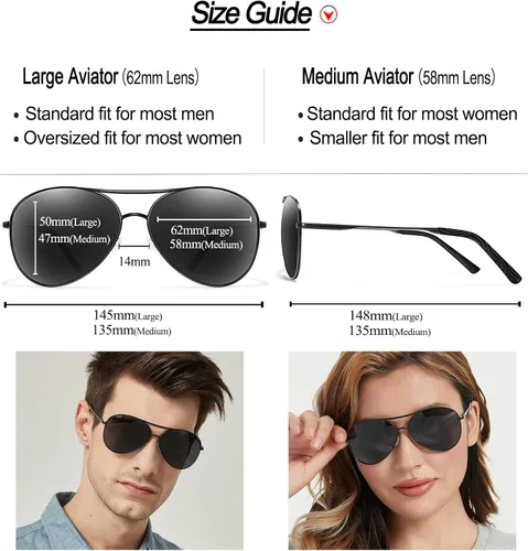 Vista 4 de BOTPOV Gafas de sol de aviador para hombres y mujeres, polarizadas, protección UV400, lente espejada, marco de metal con bisagras de resorte..